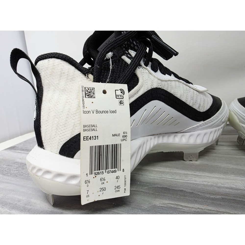 Mens‎ Size 7 Black White Silver Adidas Icon V Bounce Iced Baseball Metal Cleats - Picture 6 of 10